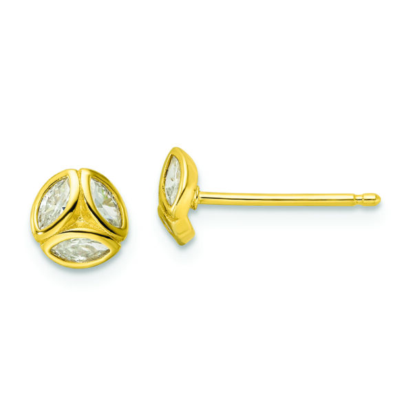 Sterling Silver Gold-tone Polished CZ Circle Post Earrings