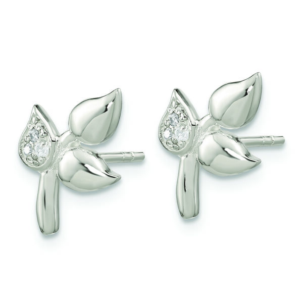 Sterling Silver Polished CZ Leaves Post Earrings - Image 2