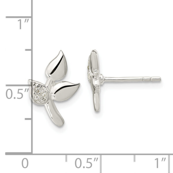 Sterling Silver Polished CZ Leaves Post Earrings - Image 3