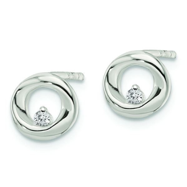 Sterling Silver Polished CZ Circle Post Earrings - Image 2