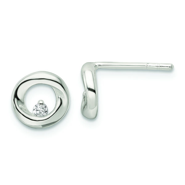 Sterling Silver Polished CZ Circle Post Earrings