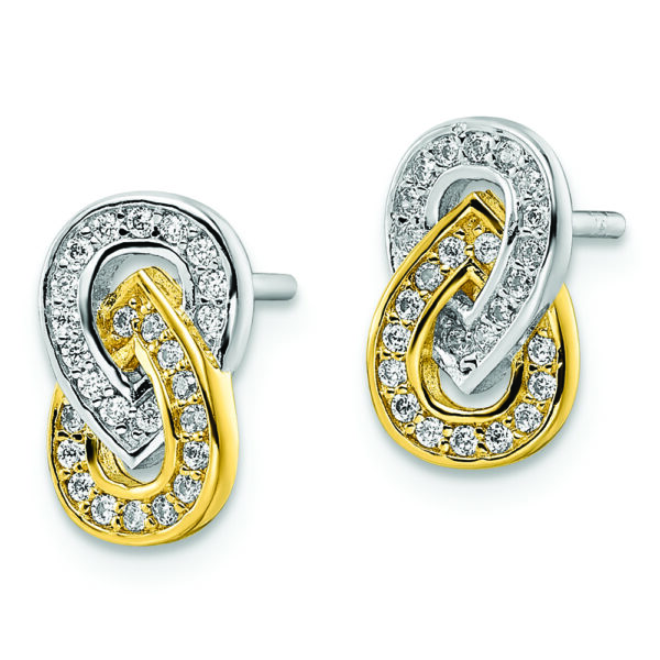 Sterling Silver RH-plated & Gold-plated CZ Teardrop Infinity Post Earrings - Image 2