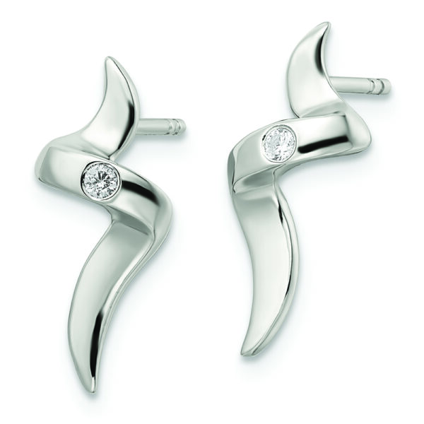 Sterling Silver CZ Ribbon Post Earrings - Image 2