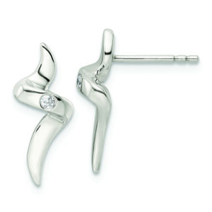 Sterling Silver CZ Ribbon Post Earrings