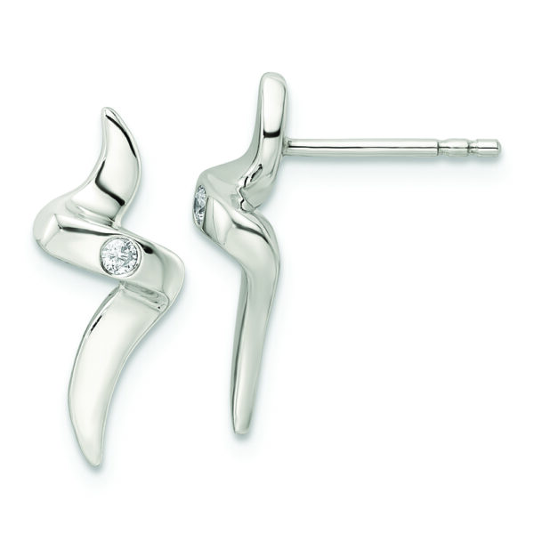 Sterling Silver CZ Ribbon Post Earrings