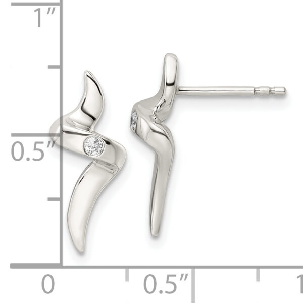 Sterling Silver CZ Ribbon Post Earrings - Image 3