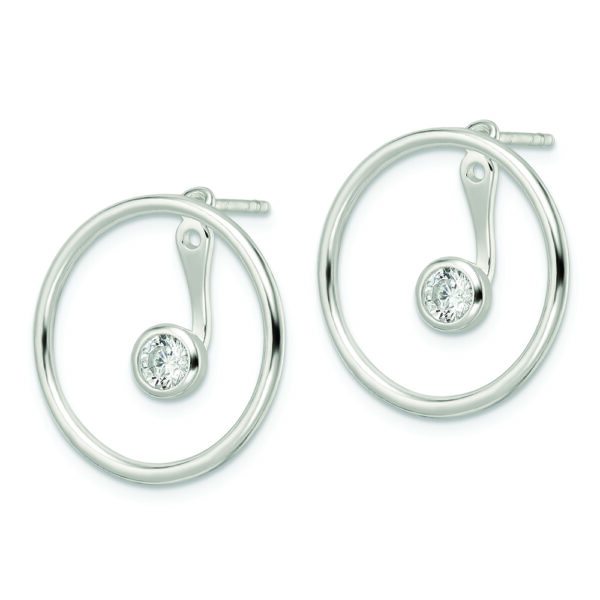Sterling Silver Polished Slide On Dangle CZ Circle Earrings - Image 2