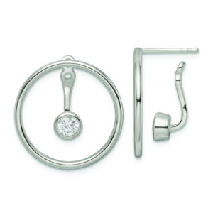 Sterling Silver Polished Slide On Dangle CZ Circle Earrings
