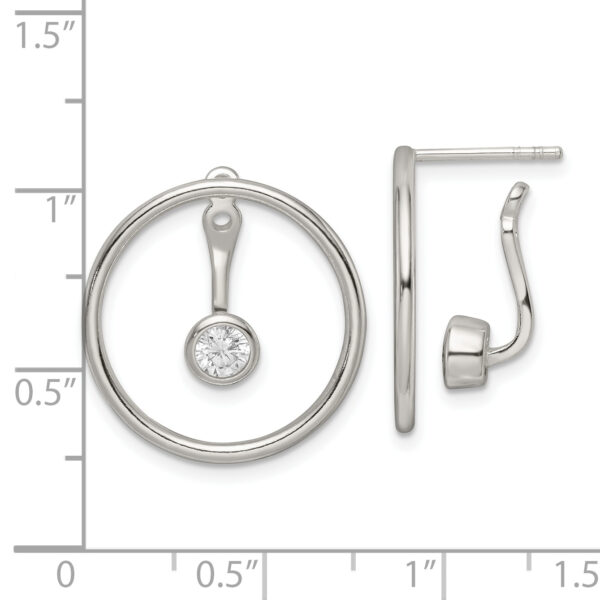 Sterling Silver Polished Slide On Dangle CZ Circle Earrings - Image 3