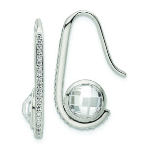 Sterling Silver Polished Checkerboard CZ Dangle Earrings
