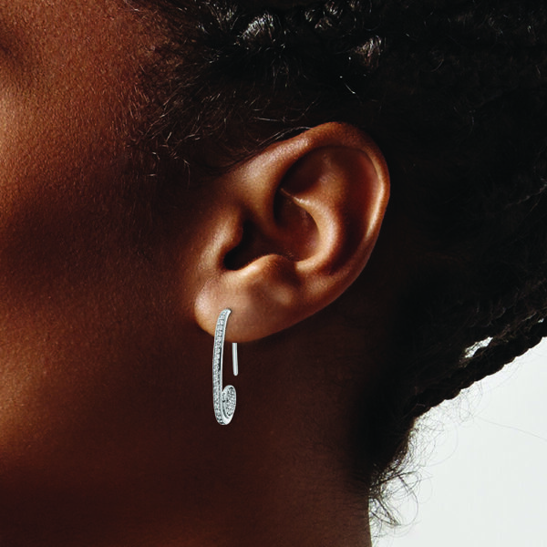 Sterling Silver Rhodium-plated Polished CZ Dangle Earrings - Image 3