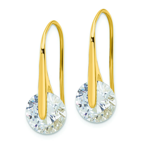 Sterling Silver Gold-tone Polished Round CZ Dangle Earrings - Image 2
