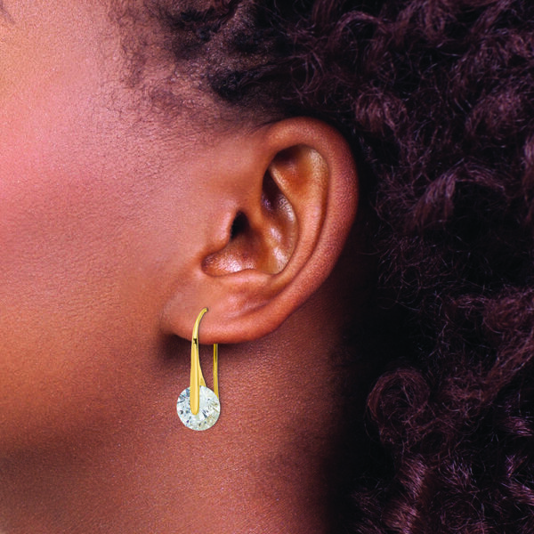 Sterling Silver Gold-tone Polished Round CZ Dangle Earrings - Image 3