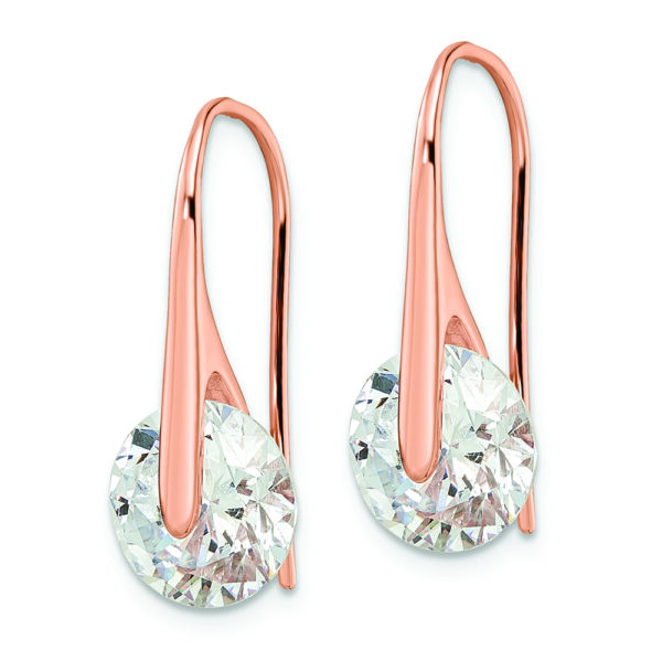Sterling Silver Rose-tone Polished Round CZ Dangle Earrings - Image 2