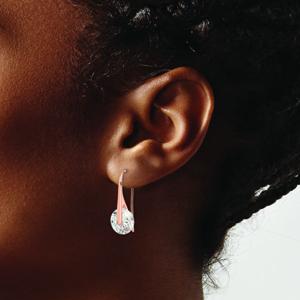 Sterling Silver Rose-tone Polished Round CZ Dangle Earrings - Image 3
