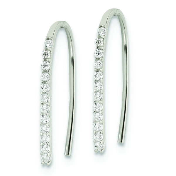 Sterling Silver Polished CZ Threader Earrings - Image 2
