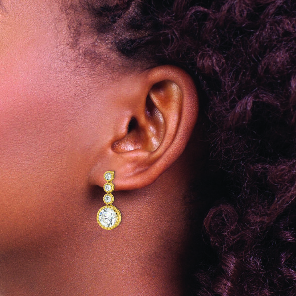 Sterling Silver Gold-tone Polished Round CZ Post Dangle Earrings - Image 3