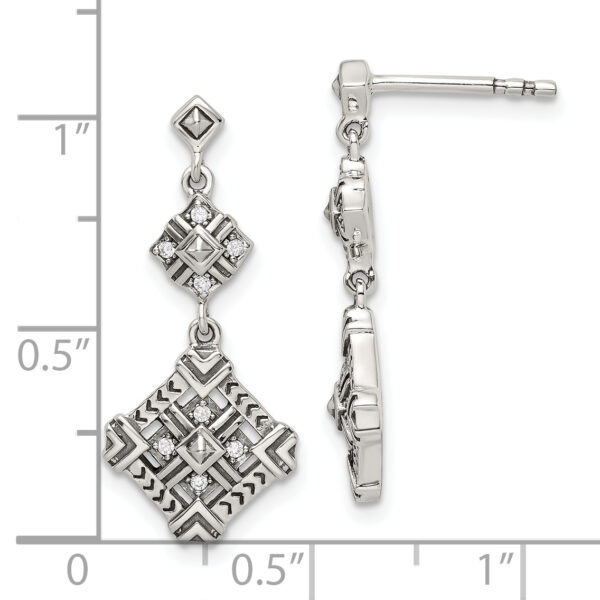 Sterling Silver Antiqued CZ Dangle Post Earrings - Image 3