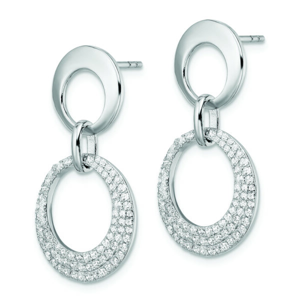 Sterling Silver Rhodium-plated Pave CZ Interlocking Circles Post Earrings - Image 2