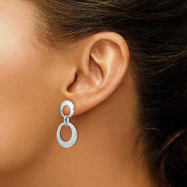 Sterling Silver Rhodium-plated Pave CZ Interlocking Circles Post Earrings - Image 3