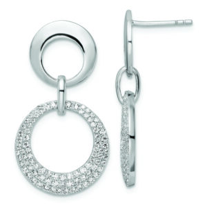 Sterling Silver Rhodium-plated Pave CZ Interlocking Circles Post Earrings