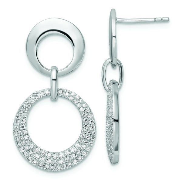 Sterling Silver Rhodium-plated Pave CZ Interlocking Circles Post Earrings