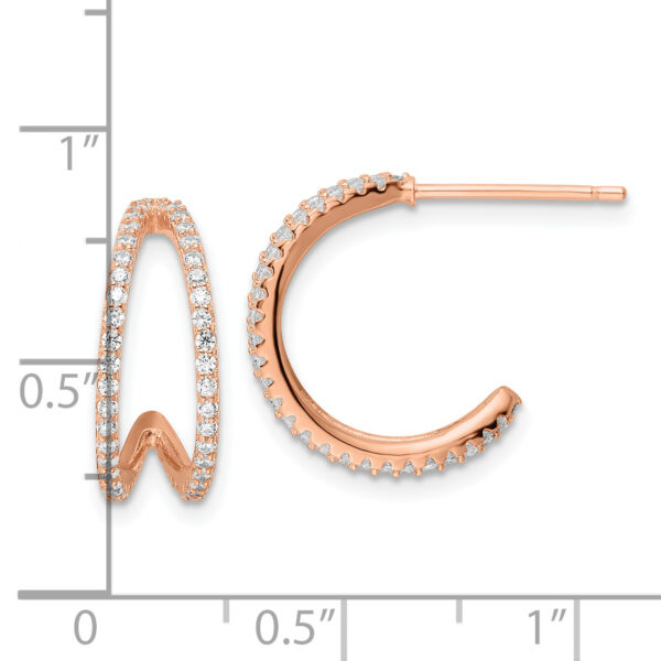Sterling Silver Polished Rose-tone CZ Post Hoop Earrings - Image 3