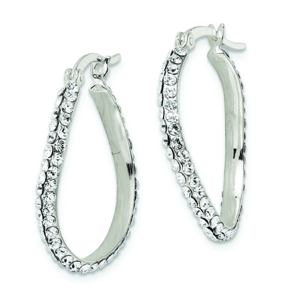 Sterling Silver CZ Oval Hoop Earrings - Image 2