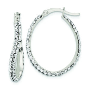 Sterling Silver CZ Oval Hoop Earrings