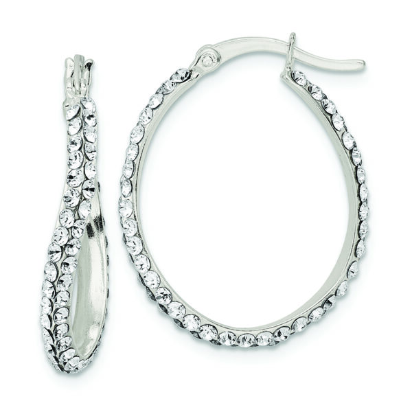 Sterling Silver CZ Oval Hoop Earrings