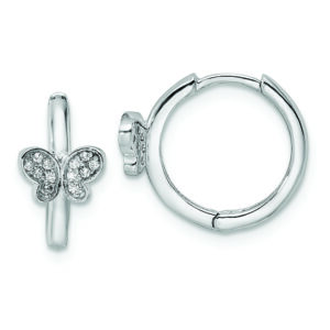 Sterling Silver Rhodium-plated Polished CZ Hinged Hoop Butterfly Earrings