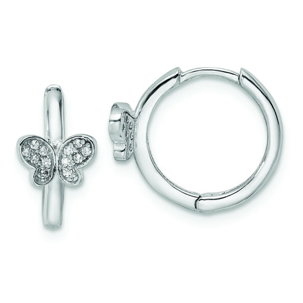 Sterling Silver Rhodium-plated Polished CZ Hinged Hoop Butterfly Earrings