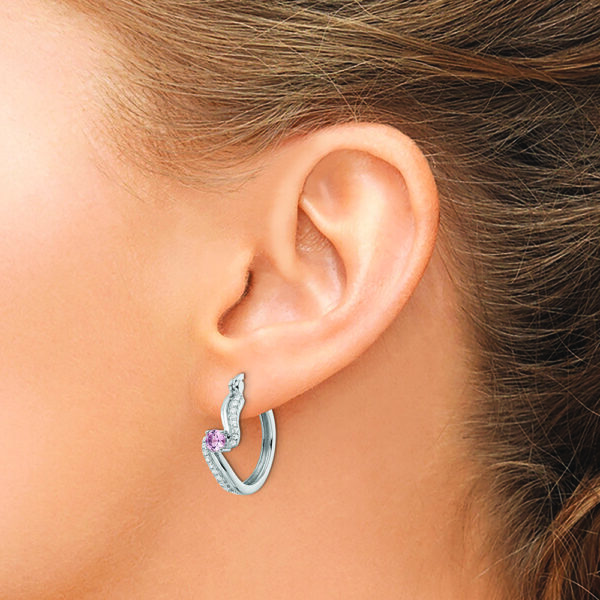 Sterling Silver Rhodium-plated Pink CZ Hoop Earrings - Image 3