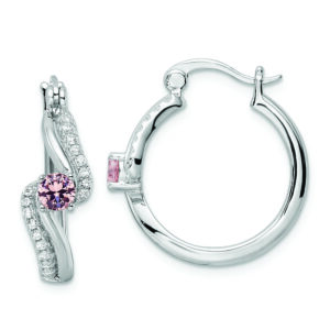 Sterling Silver Rhodium-plated Pink CZ Hoop Earrings