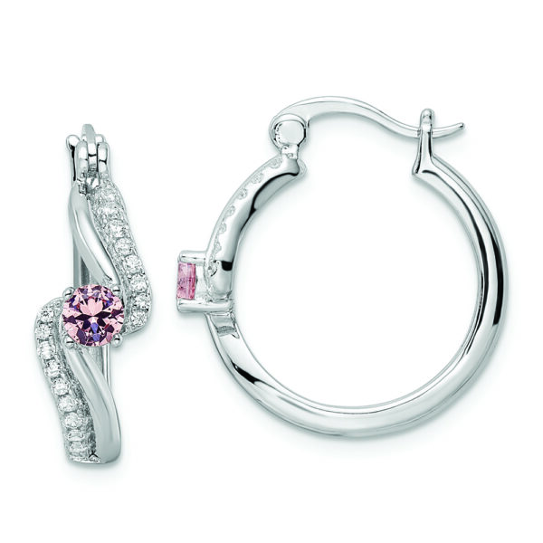 Sterling Silver Rhodium-plated Pink CZ Hoop Earrings