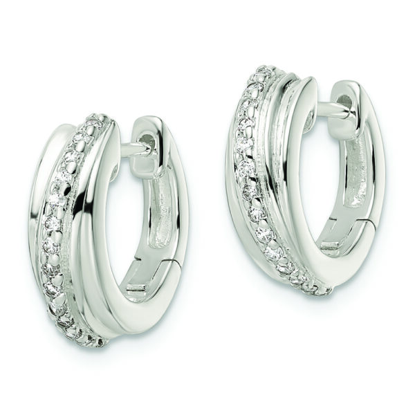 Sterling Silver Polished CZ Hinged Hoop Earrings - Image 2