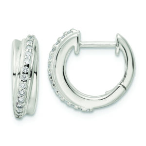 Sterling Silver Polished CZ Hinged Hoop Earrings