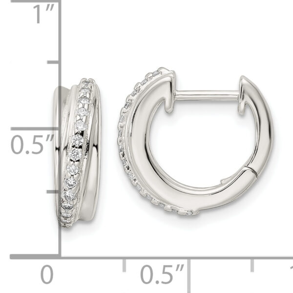 Sterling Silver Polished CZ Hinged Hoop Earrings - Image 3