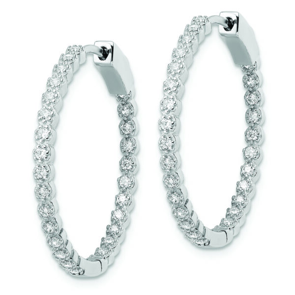 Sterling Silver Polished Rhodium-plated In & Out CZ Hinged Hoop Earrings - Image 2