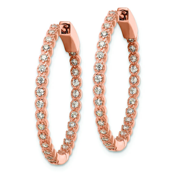 Sterling Silver Polished Rose-tone In & Out CZ Hinged Hoop Earrings - Image 2
