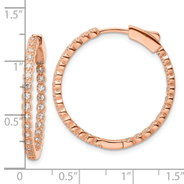 Sterling Silver Polished Rose-tone In & Out CZ Hinged Hoop Earrings - Image 3