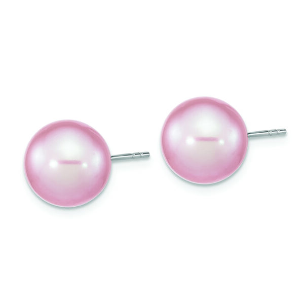 Sterling Silver Rhodium-plated 10-11mm Purple Round FWC Pearl Post Earrings - Image 2