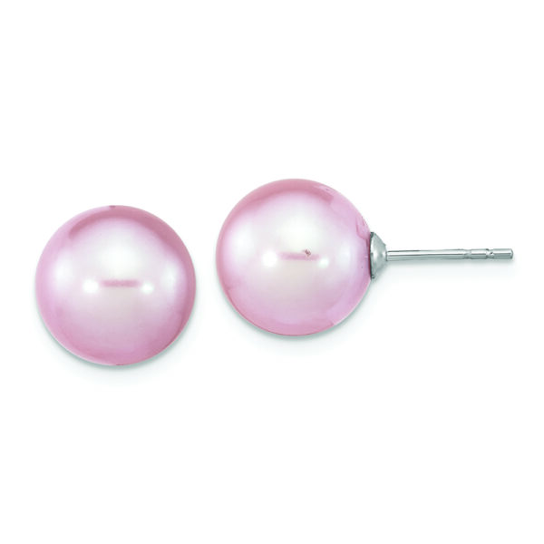 Sterling Silver Rhodium-plated 10-11mm Purple Round FWC Pearl Post Earrings