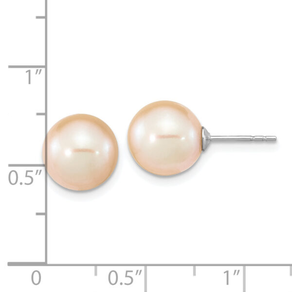 Sterling Silver Rhodium-plated 9-10mm Pink Round FWC Pearl Post Earrings - Image 3