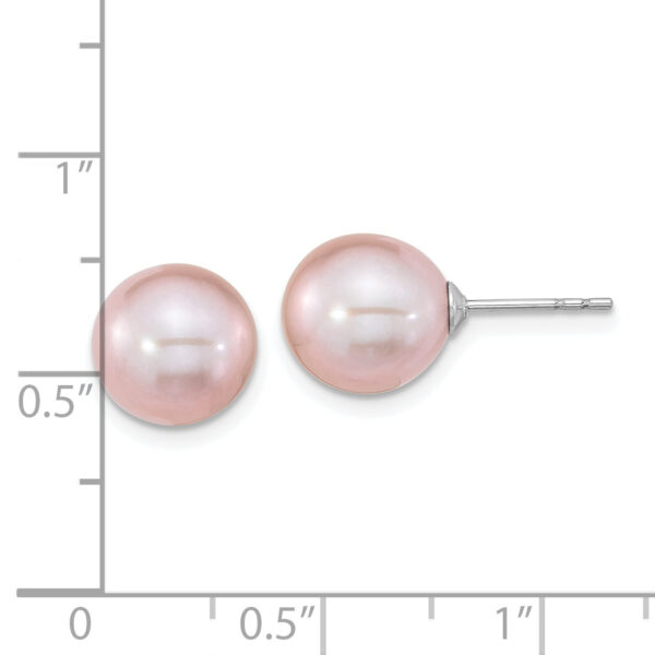Sterling Silver Rh-pl 9-10mm Purple Round FWC Pearl Earring - Image 3