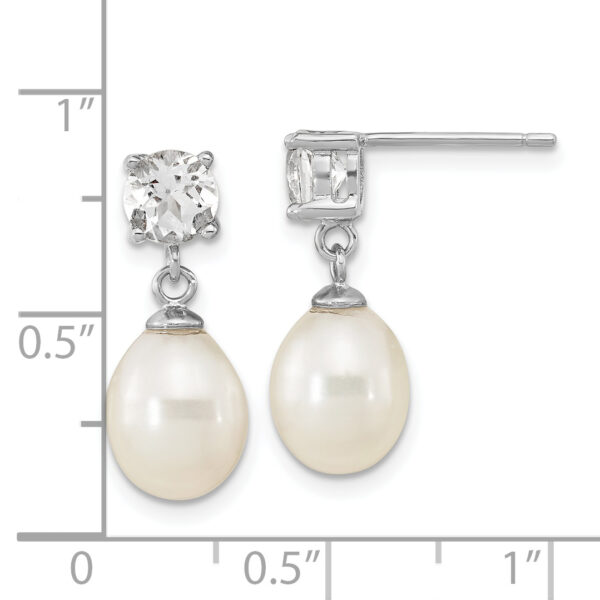 Sterling Silver Rh-pl W. Topaz 7-10mm Wht Teardrop FWC Pearl Earrings - Image 3