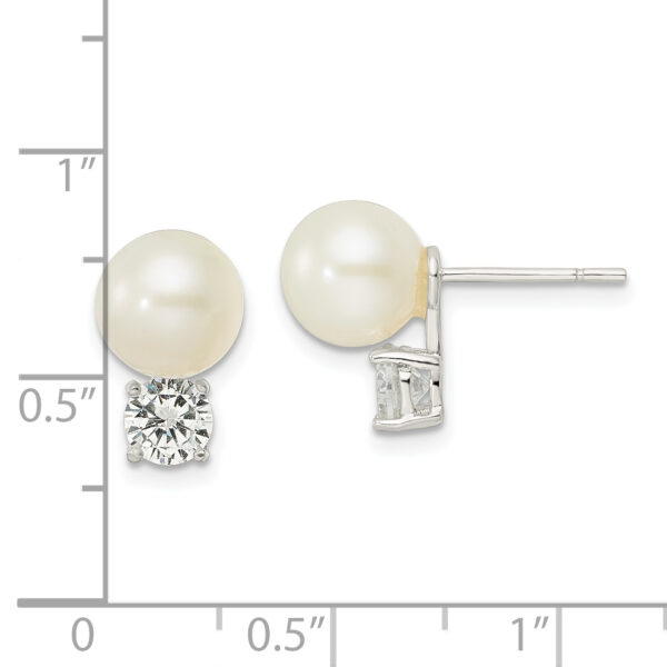 Sterling Silver CZ and 7-8mm Imitation Shell Pearl Post Earrings - Image 3
