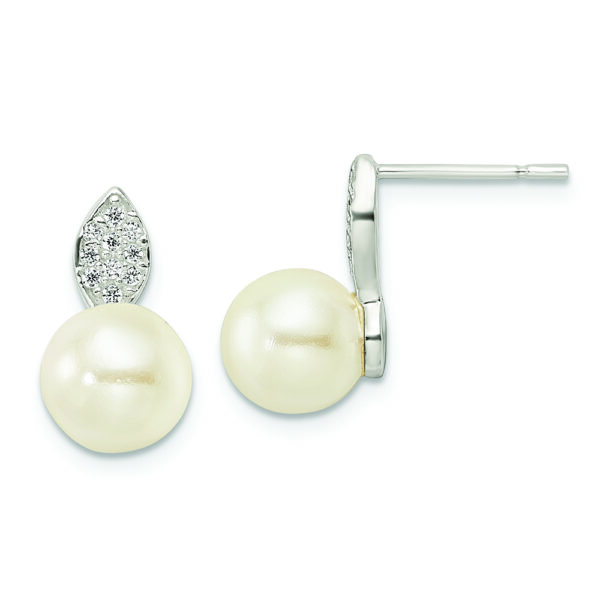 Sterling Silver CZ and 7-8mm Imitation Shell Pearl Post Earrings