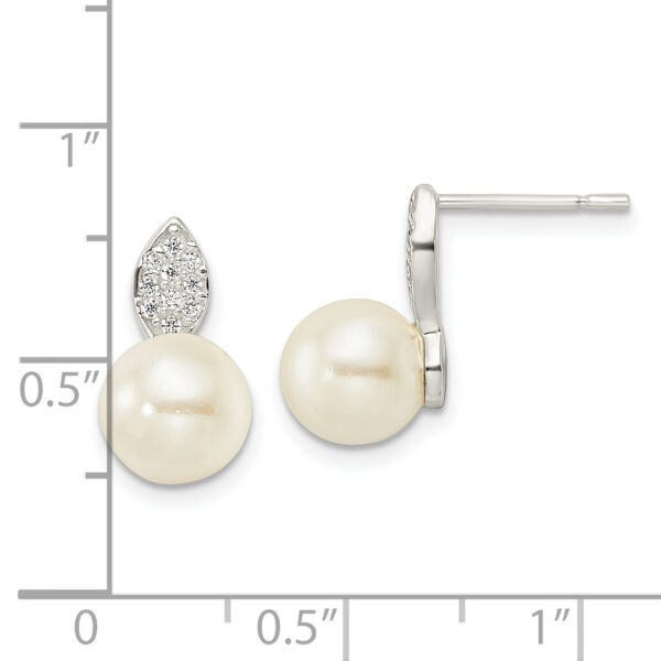 Sterling Silver CZ and 7-8mm Imitation Shell Pearl Post Earrings - Image 3