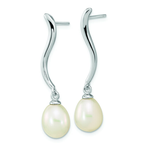 Sterling Silver Rhodium-plated 7x9mm Teardrop FWC Pearl Dangle Earrings - Image 2